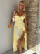 Sexy Yellow Mermaid V-neck Slit Long Formal Gown to Impress,WGP1750
