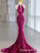Sparkly Mermaid Sequins Bright Pink Floor Length Evening Prom Dresses ,WGP404