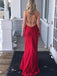Sexy Backless Red Side Slit Mermaid Long Evening Prom Dresses, QB0460