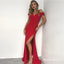 Charming Mermaid Off-Shoulder Long Cheap Red Prom Dresses with Split, QB0501