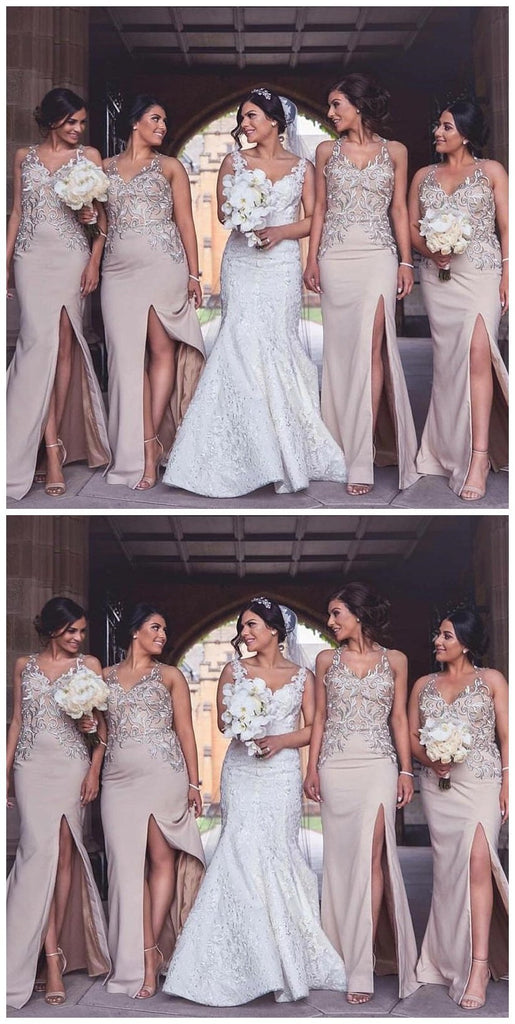 Halter Sexy Side Slit Mermaid Cheap Long Bridesmaid Dresses Online, WG216