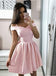 A-Line Off-the-Shoulder Above-Knee Pink Satin Homecoming Dresses, QB0838