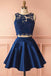 Sexy Two Pieces Navy Blue Illusion Lace Cheap Short Homecoming Dresses 2018, CM556