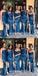 Mismatched Blue Mermaid Side Slit Maxi Long Bridesmaid Dresses, BDS0139