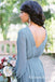 Simple V Neck Long Sleeve Backless A Line Chiffon Bridesmaid Dresses, QB0849