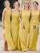 Yellow Side Slit Mermaid Long Cheap Custom Bridesmaid Dresses Online, WG272