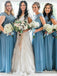 A-Line Round Neck Cap Sleeves Pink Chiffon Bridesmaid Dresses with Lace, QB0841