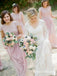 A-Line Round Neck Cap Sleeves Pink Chiffon Bridesmaid Dresses with Lace, QB0841