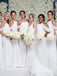Sheath Cold Shoulder Long White Chiffon Bridesmaid Dresses, QB0707