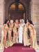 Sheath Halter Backless Long Gold Bridesmaid Dresses with Split, QB0708