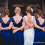 A-Line Bateau Short Sleeves Royal Blue Lace Bridesmaid Dresses, QB0803