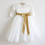 Cute A-Line Open Back Long Sleeves Tulle Long Cheap Flower Girl Dresses with Bow Knot, QB0100