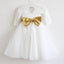 Cute A-Line Open Back Long Sleeves Tulle Long Cheap Flower Girl Dresses with Bow Knot, QB0100