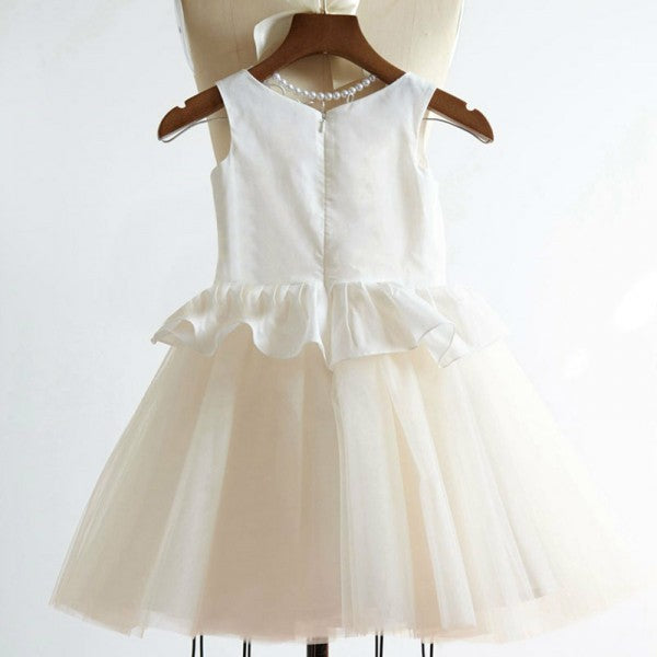 Cute Round Neck Tulle Long Cheap Flower Girl Dresses with Ruffles, QB0105