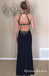 Black Halter Long Cheap  Beaded Prom Dresses With Side Slit, QB0657