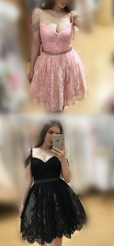 Off Shoulder Cute Short Dark Red Homecoming Dress-Vintage Gothic Lace Halloween Dress, CM476