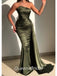 Sexy Olive Green Satin Mermaid Prom Dress - Strapless Formal Dress with Side Train, WGP251