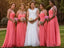 Coral Illusion Cap Sleeve Chiffon Custom Cheap Long Bridesmaid Dresses, WG242