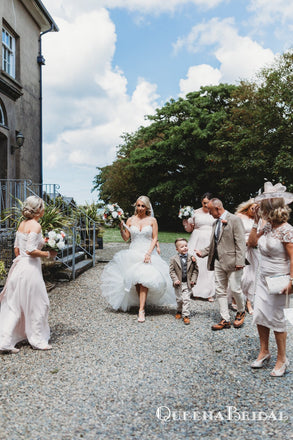 Charming Off-The-Shoulder Half-Sleeves Blush Pink Chiffon Long Cheap Bridesmaid Dresses, BDS0059