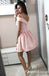 A-Line Off-the-Shoulder Above-Knee Pink Satin Homecoming Dresses, QB0838