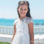 New Arrival Round Neck Short Sleeve Off-White Chiffon Long Cheap Flower Girl Dresses, FGS0008