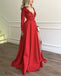 Stylish Embroidery Beaded Long Sleeves Satin Evening Prom Dresses, QB0781