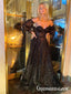 Gorgeous Black Lace Sequins Lantern Sleeves A-line Evening Gowns Prom Dresses , QBP003