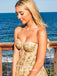 Gorgeous Sweetheart Strapless Gold Appliques Tulle A-line Evening Gowns Prom Dresses , QBP018