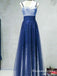 A-line Straps Long Cheap Sleeveless Tulle Prom Dresses With Sequin, QB0600