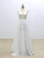 2018 Simple V Neck Lace Cheap A-line Wedding Dresses Online, WD371