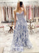 Appliques Rose Spaghetti Strap Tulle A-line Long Party Gowns Prom Dresses, WGP219