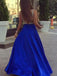 A-line V-neck Beaded Bodice Royal Blue Long Prom Dresses with Pocket, QB0317