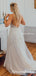 Charming V-neck Spaghetti Strap Off-White Tulle Lace Appliqued Long Cheap Wedding Dresses, WDS0001