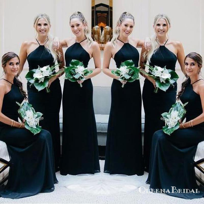 Cheap Halter Sleeveless A Line Chiffon Long Cheap Bridesmaid Dresses, QB0671