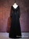 Elegant Black Tulle A-Line Prom Dress with Long Puff Sleeves-Gothic Lace Appliques Formal Dress, QB0754
