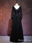 Elegant Black Tulle A-Line Prom Dress with Long Puff Sleeves-Gothic Lace Appliques Formal Dress, QB0754