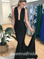Simple Black Mermaid Deep V-neck Maxi Long Evening Prom Dresses, WGP264
