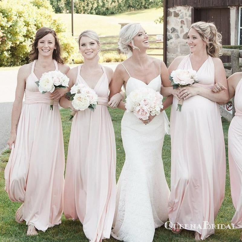 Mismatched Pink Chiffon Cheap Long A Line Bridesmaid Dresses, QB0647