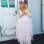 Cute Round Neck Backless Asymmetry Blush Pink Flower Girl Dresses with Lace, QB0088