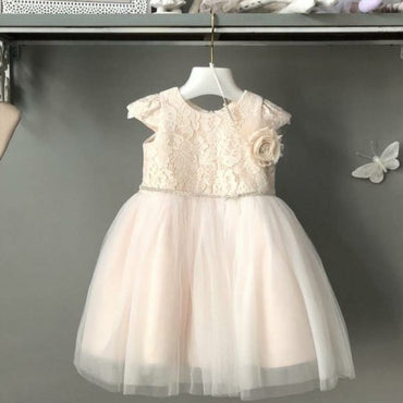 Cute Round Neck Blush Pink Flower Girl Dresses with Lace And Handmade Flower, QB0090