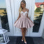 A-Line Sweetheart High Low Blush Pink Lace  Appliques Cheap Homecoming Dresses, QB0071