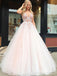 Charming Blush Pink Plus Size V Neck Tulle  Ball Gown Prom Dresses, QB0592