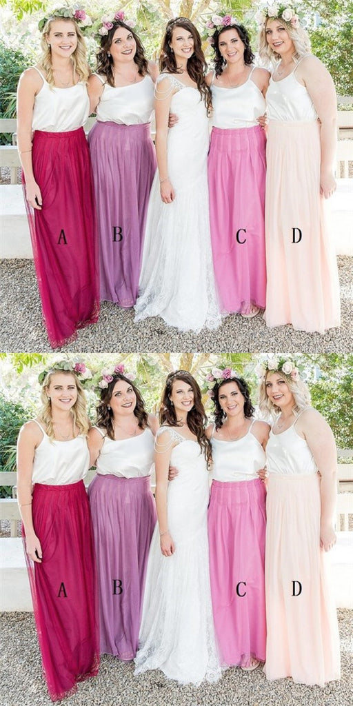 Spaghetti Straps Sleeveless Long Cheap Burgundy Tulle Bridesmaid Dresses Online, QB0032