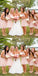 Cute Round Neck Short Cheap Pink Lace Bridesmaid Dresses Online, QB0165