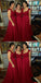 Scoop Sleeveless Long Cheap Dark Red Chiffon Bridesmaid Dresses with Appliques, QB0162