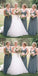 Sexy V-Neck Long Cheap Grey Tulle Bridesmaid Dresses with Lace Applique, QB0125