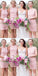 Tight Round Neck Sleeveless Pink Satin Short Cheap Bridesmaid Dresses Online, QB0035