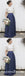 Two Piece Crew Short Sleeves Navy Blue Satin Bridesmaid Dresses with Lace, QB0810