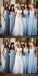 Elegant Sweetheart Long Cheap Light Blue Chiffon Bridesmaid Dresses Online, QB0171