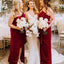 Newest Strapless Burgundy Satin Side Slit Long Cheap Bridesmaid Dresses, BDS0121